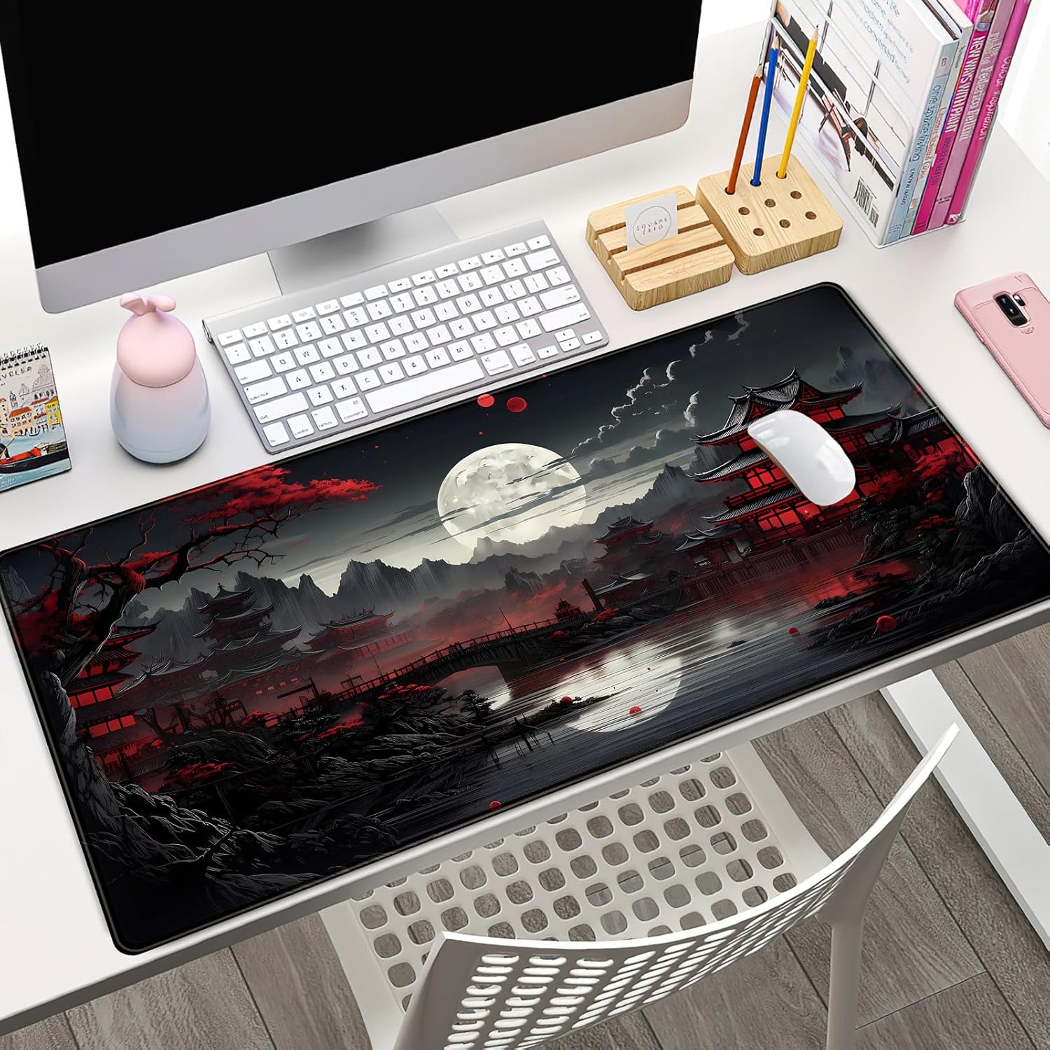 Gaming Keyboard And Mouse - Японский настольный коврик Riverside Full Moon,